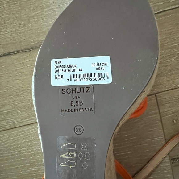 Schutz Alma Leather Espadrille Wedge Sandals - 6.5 Orange, new in box - Picture 5 of 7